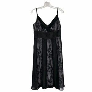 Ann Taylor Black Mini Lace Slip Dress Size 6 Holiday